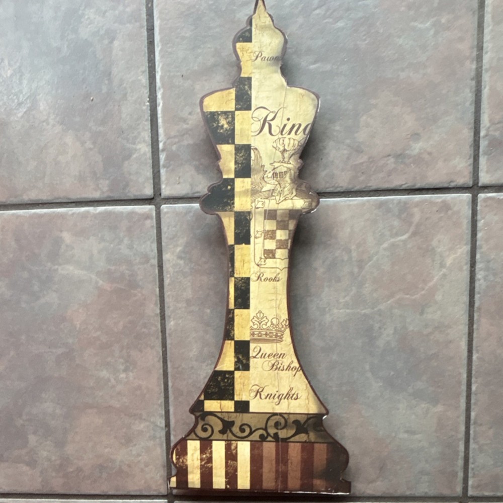 Chess King Metal Wall Art Brown Beige Black Decorative Vertical Chess Theme