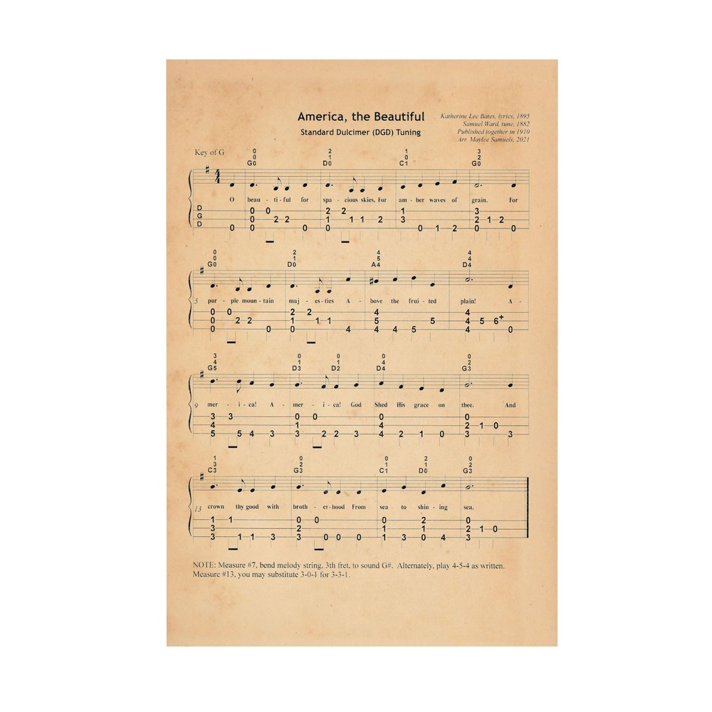 American Patriotic Music – Standard Dulcimer Tuning Graphic – POSTER 20″x30″