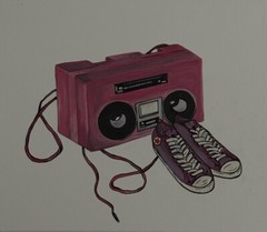 Vintage Boombox And Sneakers Poster: Acrylic On Canvas 20’x16’