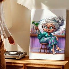Canvas Funny Grandma Drinking Martini Bar Cartoon Home Gift Room Elegant Print