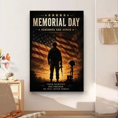Memorial Day Canvas Art American Flag Soldier Patriotic Wall Decor Military Gift