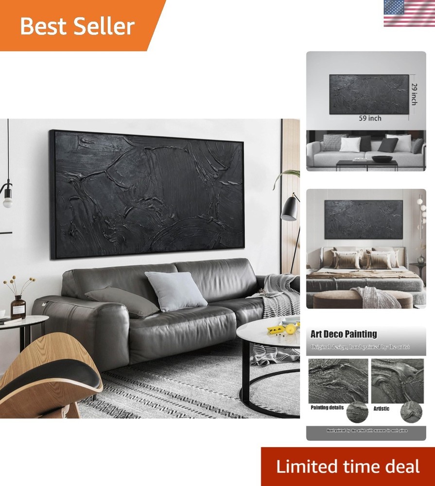 Black Abstract Wall Art Canvas Large Modern Living Room Bedroom Office Decor
