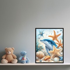 Ocean Animal Seahorse Sea Turtle Starfish Dolphin Seashell Wall Art Poster Se…