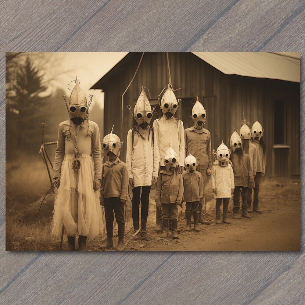 Art Print Cult Family Life Farm House Mask Weird Creepy Vibe Strange Unusual