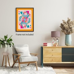 XMOPNITIN Pink Orange Poker Poster Queen Of Hearts Playing Card Wall Art Tren…