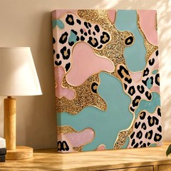 Wall Art Abstract Leopard Print Pink Blue Gold Glitter Pattern Decor Poster