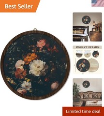 10-Inch Vintage Floral Wooden Wall Art – Elegant Round Decor for Home