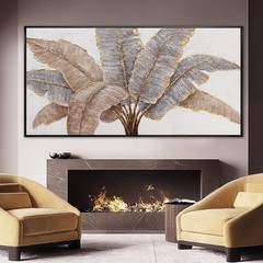 Plant Canvas Wall Art Contemporary Wall Decor Gold Pictures Textured Home Dec…