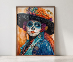 Sugar Skull Lady Poster, Day of the Dead Floral Wall Art Print, Boho Decor