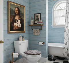 Funny Eclectic Bathroom Canvas Wall Art Vintage Humor Fun Mona Lisa Portrait Cla