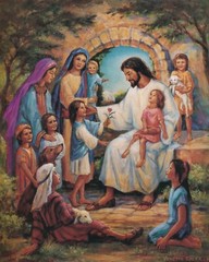 Jesus Christ with Children Religious Picture Art Print 16×20