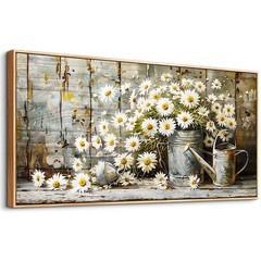 PHAOHUAXM Large Canvas Wall Art 48″L x 24″W, Retro White Flower Wooden Frame