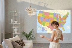 18»x29» United States Map US USA Print Poster Wall Mural For Travel Education