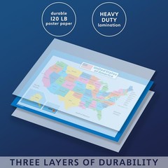 World Map and USA Map for Kids – 2 Poster Set – LAMINATED – Wall Chart Poster of