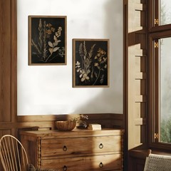 Dark Botanical Canvas Wall Art Vintage Moody Floral Prints with Wood Frame Da…