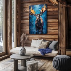 Colorful Moose Oil Painting Print Canvas Wall Art Wildlife Animals Lodge Decor
