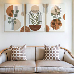 3 Pieces Abstract Botanical Earth Tones Geometric Shapes Large Wall Art Decor