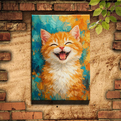 Orange and white smiling kitten abstract portrait Poster Print cat art