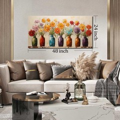 Colorful Daisy Floral Canvas Wall Art, Modern Abstract Flower in Vase Picture…