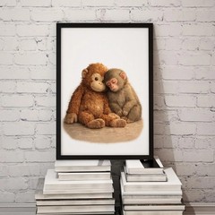 Punch Monkey Poster, Emotional Mother & Baby Animal Wall Art