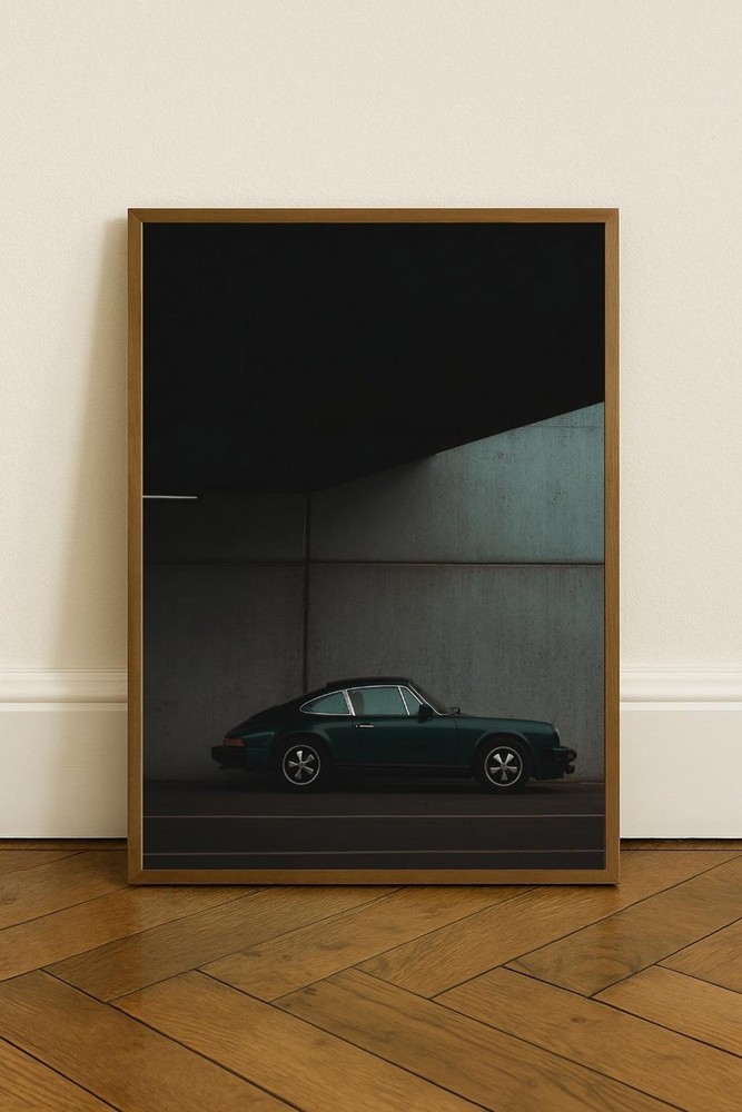 Dark Green Porsche 911 Poster, Retro Sports Car Wall Art, Minimalist Decor Gift