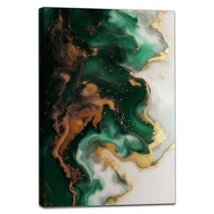 Green Marble Canvas Wall Art Gold Foil Artwork Emerald Green and Gold Abstrac…