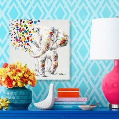 Happy Elephant Canvas Wall Art Cute Elephant Spraying Water Picture Print for…