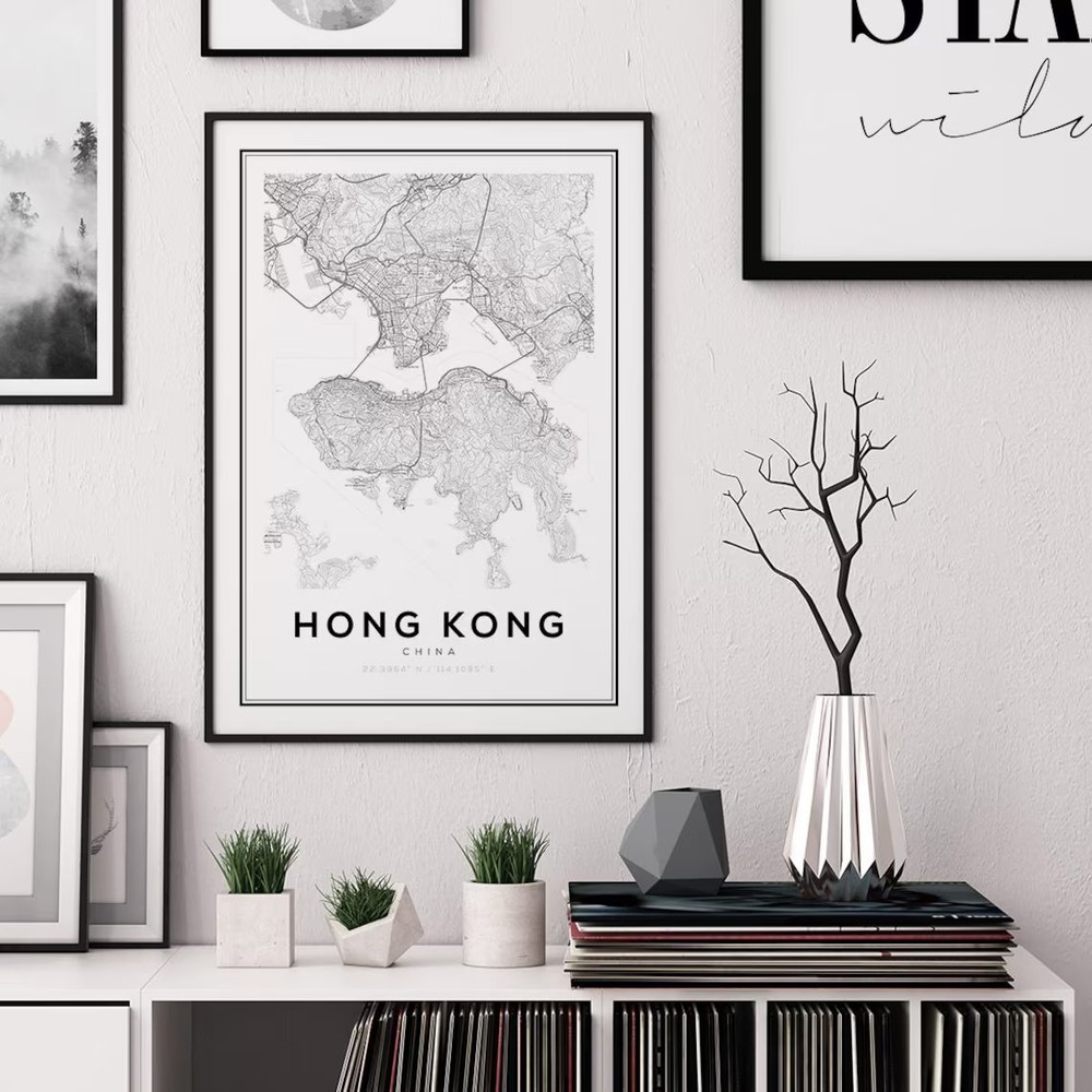 Hong Kong Map Print, Hong Kong, Map Print Art poster Choose your Size.
