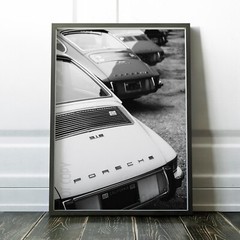 Porsche 911 Vintage White Parked Retro Classic Cars Wall Art Poster Print