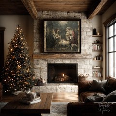 Nativity Scene Poster, Jesus Canvas Wall Art, Religious Christmas Print Decor
