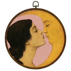 Celestial Decor,Romantic Moon and Young Girl Round Wall Art,Vintage-Inspired …