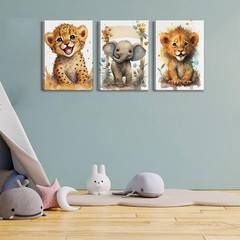 3Pcs Baby Safari Animal Canvas Wall Art Jungle Animal Wall Decor Picture Love…