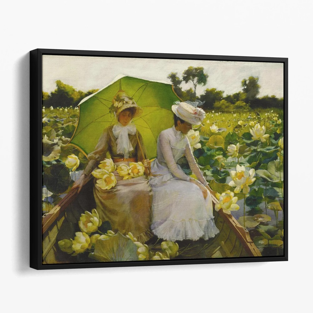 Lotus Lilies by Charles Courtney Curran Green Landscape Canvas Wall Art Print