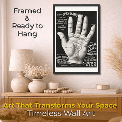 Vintage Palmistry Hand Poster Framed 11×17 Open Hand Tobacco Retro Wall Art