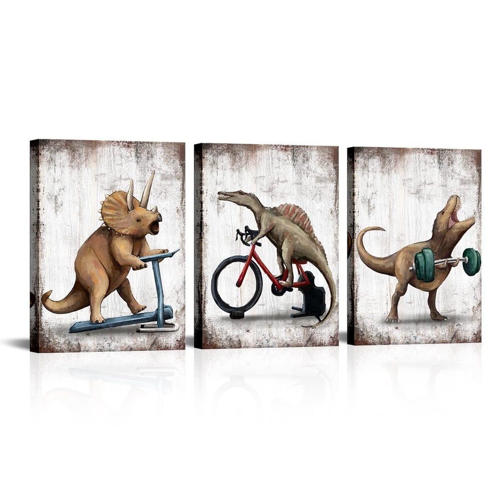 Dinosaur Canvas Wall Art Fitness Modern Gallery Wrapped Prints Teen Room