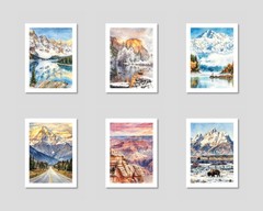 Set of 6 | Banff US National Parks Landscape Watercolor Art – Digital Download