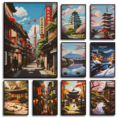 Japan Travel Fuji Mountain Kyoto Osaka City Landscape Posters and Prints Canvas