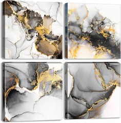 Stylish Black and Gold Wall Art Set, 12×12 Abstract Paintings for Interiors