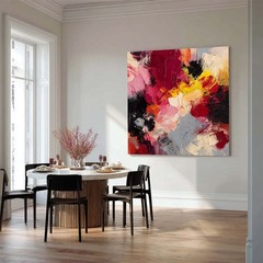 Red Modern Art Abstract Hand Painted Oil Painting Canvas Wall Mural Aesthetic