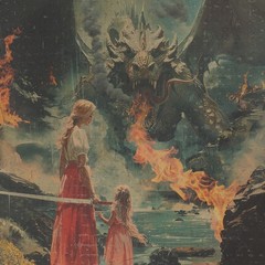 Vintage DRAGON SLAYER Wall Art, Warrior Mom Fantasy Decor, Sword Reptile Poster