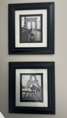 New York Paris Urban Landscapes Matted Prints With Benches And Black Frames Pair