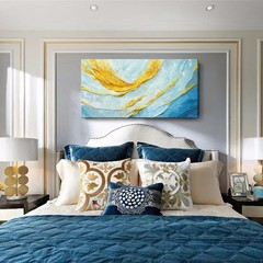 Modern Large Abstract Wall Art – Blue and Yellow Flowing Lines Canvas Prints …