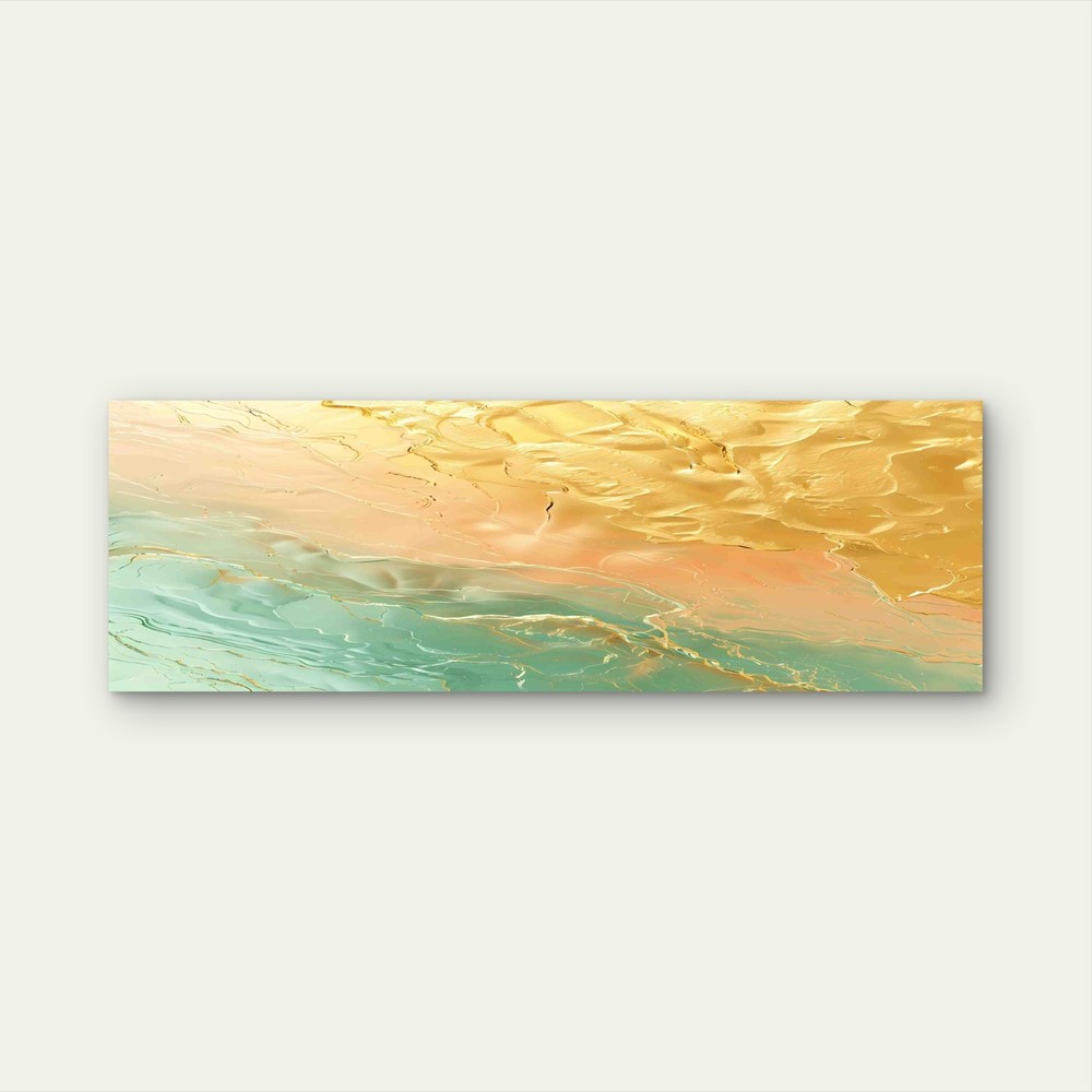 Panoramic Gold Fluid Mint Green Agate Landscape Canvas Print Wall Art Home Decor