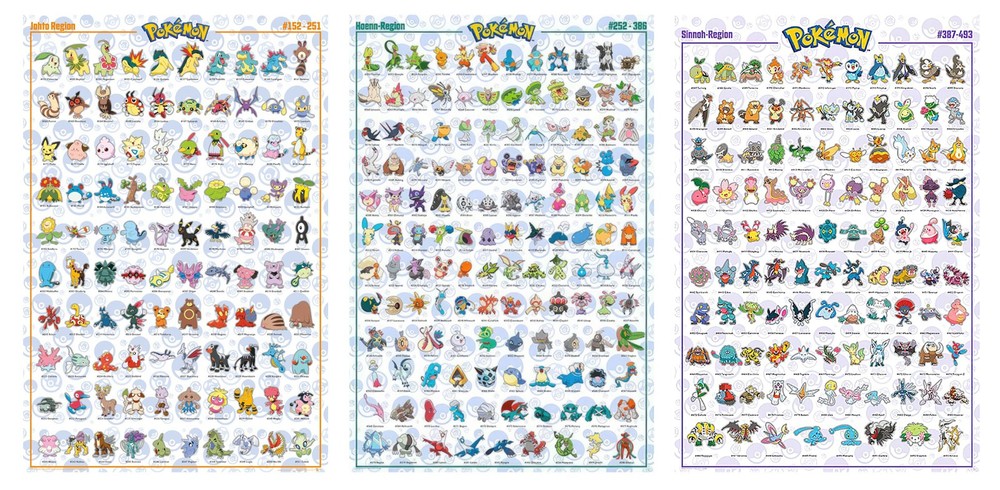 Pokemon – 3 Piece Gaming TV Show Poster Set (Regions – Johto, Hoenn & Sinnoh)