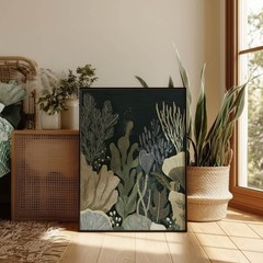 Modern Underwater Botanical Wall Art Print, Minimal Coastal Poster Decor