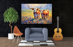 Texas Longhorns Canvas Large Western Decor Wall Art Print Living Room Decor