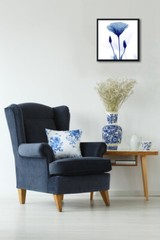 Black Framed Abstract Blue Flickering Floral Pictures Modern Paintings on Canvas