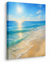 Stretched Canvas Wall Art Beach Ocean Seascape Blue Wave Coastal Home Decor