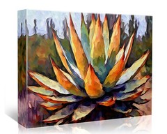 Desert Cactus Canvas Agave Plant Southwest Art Landscape Print Living Room Decor