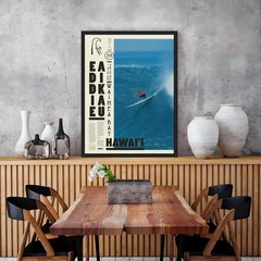 Black Framed Vintage Surfing Wall Art Retro Hawaii Surf Poster Pro Contest Bi…